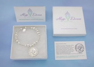 Mary Charm Silver On Bracelet 1 With Mantra Card And Business Card